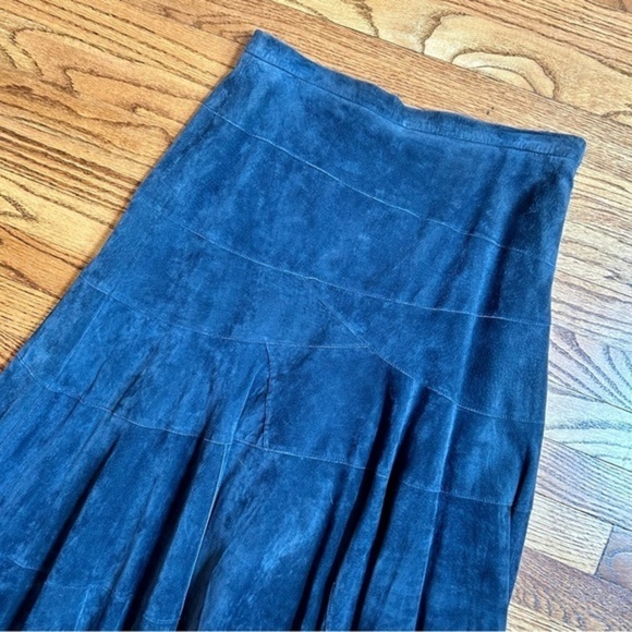 Vintage Terry Lewis Classic Luxuries Blue Leather A-line Maxi Skirt Sz 10p - Picture 14 of 15